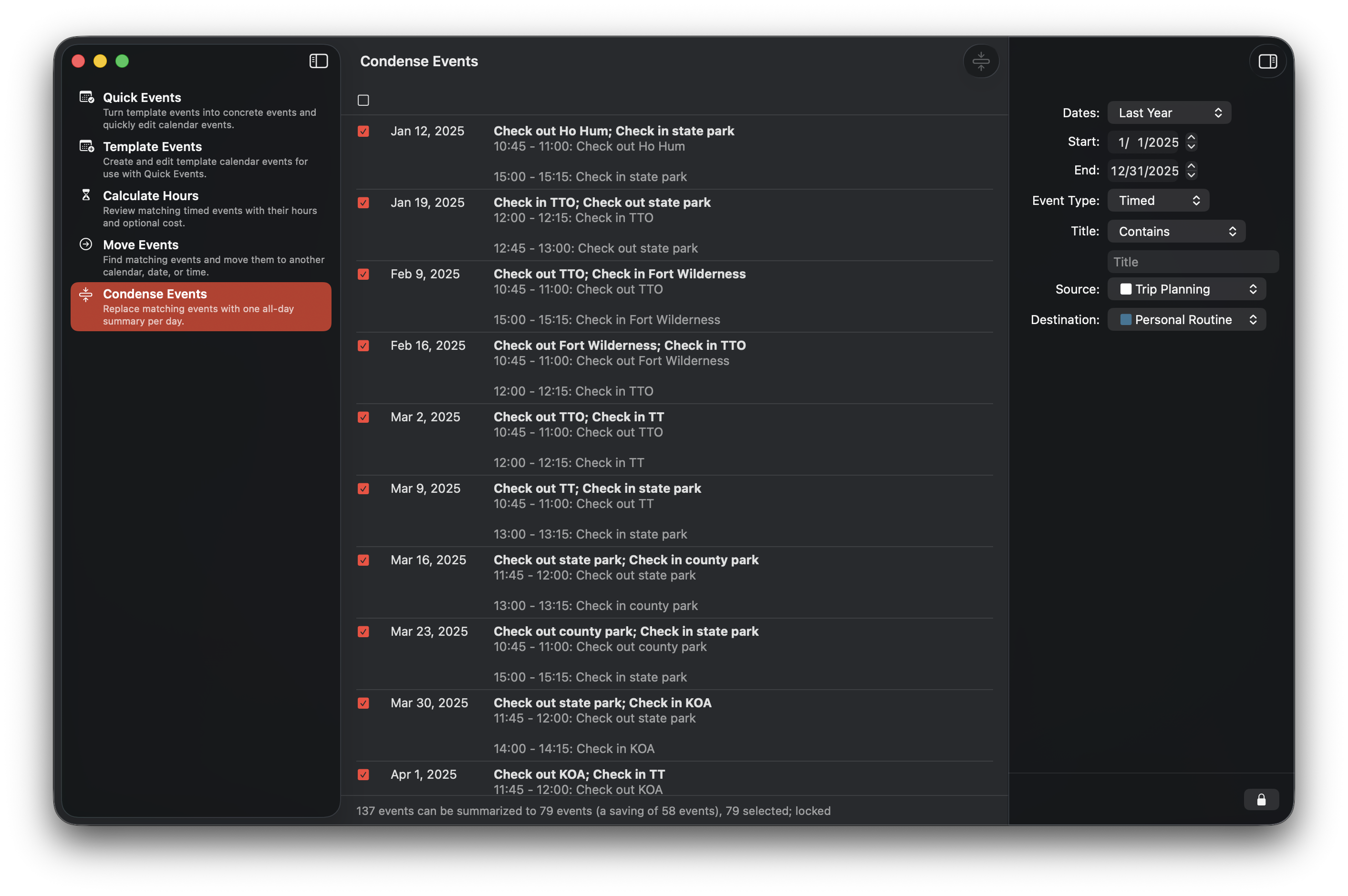 Condensing calendar events